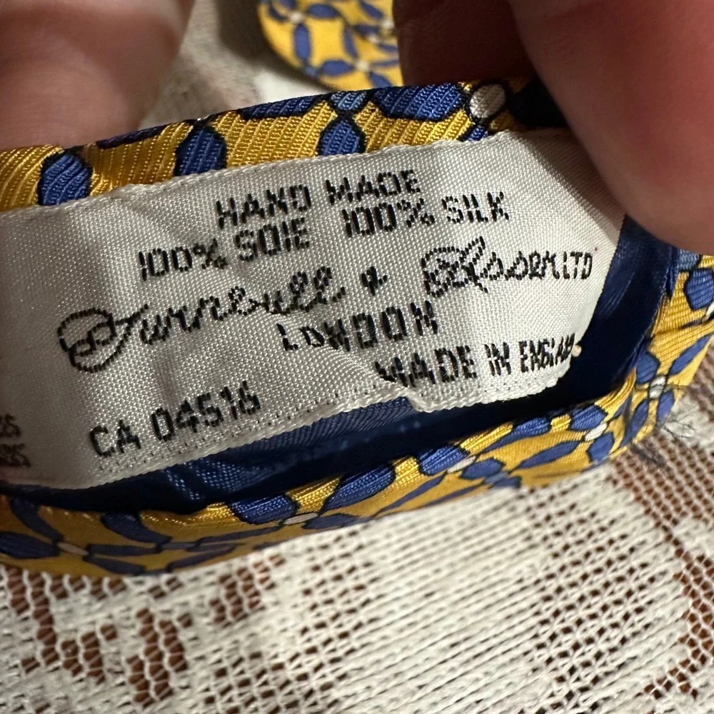 Vintage Turnbull & Asser Necktie OS Yellow Blue Silk Geometric Hand Made England